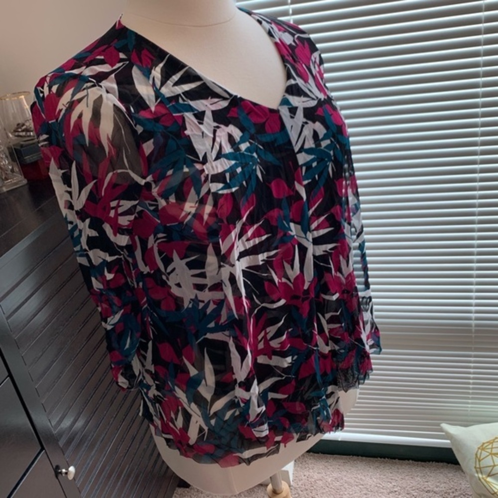 Floral Print Mesh Blouse